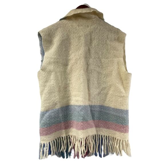 SUNSHINE DESIGNS Fringe Trim Vest Alafoss Wool Of Iceland Striped OS VTG Easter - Picture 7 of 9